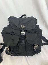PRADA black nylon leather backpack triangle logo bag