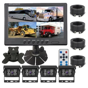 9" QUAD SPLIT MONITOR SCREEN 4x REAR VIEW BACKUP CCD CAMERA SYSTEM DUAL BRACKETS - Picture 1 of 12