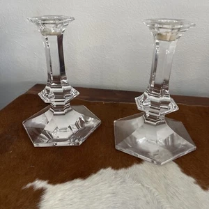 Val St. Lambert Crystal, Elsyee 7" Single Light Candlesticks - Set of Two - Picture 1 of 3
