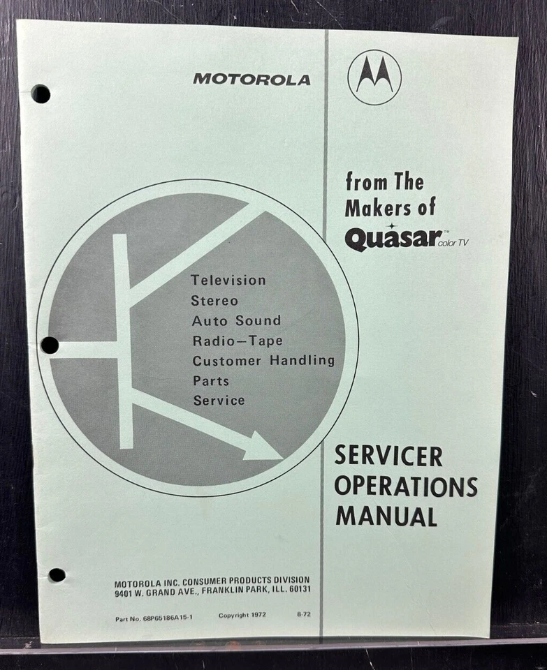 1972 Motorola Servicer Dealer Operations Manual from Quasar - Image 1 of 1