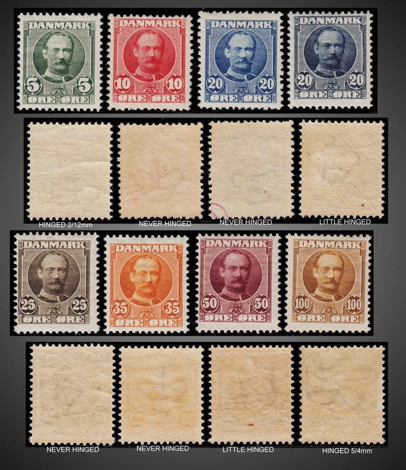 1904 - 1905 1906 DENMARK KING FREDERIK VIII NH LH SCT. 72 -78 +72a  MI 53-59 - Image 1 of 1