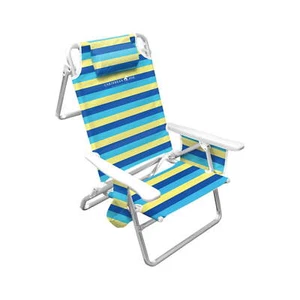 Caribbean Joe 5 Position Reclining Beach Chair, Blue Yellow Stripes - Picture 1 of 6