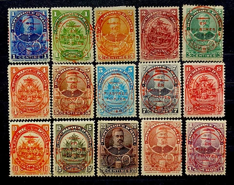 Haiti 1906. Handstamped in Red SC#110-124 set of (15) Hinged OG Cover