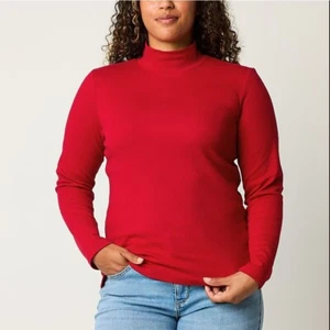 St. John's Bay Womens Mock Neck Long Sleeve Casual T-Shirt Soft Red Size XLARGE - Picture 1 of 7