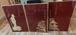 Arte de pared vintage de mediados de siglo de la década de 1970 Eglomise Chinoiserie grabado en oro paisaje - Imagen 1 de 12