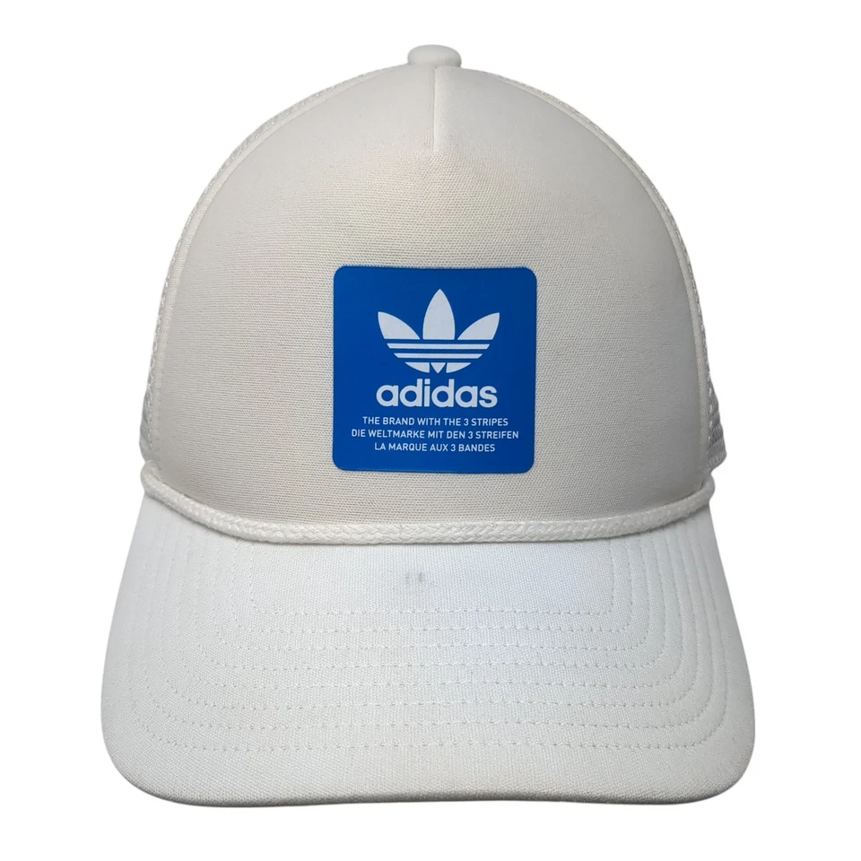 Adidas Snapback Trucker Hat White One Size Adjustable Mesh Back 6 Panel - Image 1 of 4