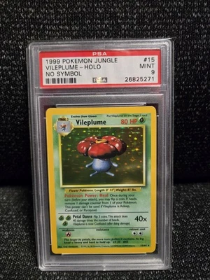 PSA 9 Mint Pokemon 1999 Unlimited Holo Vileplume Jungle No Symbol Error 15 Rare! - Image 1 of 4