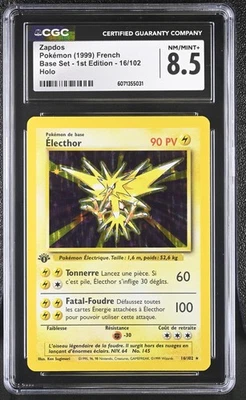 CGC 8.5 Francés Zapdos 1999 Conjunto Base - 1ª Edición 16/102 Tarjeta Holo Pokemon Foto 1 de 2