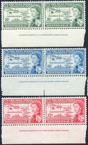Montserrat 143-145 Paar-Margin,MNH.Mi 144-146. West Indies Federation,1958.Karte. - Bild 1 von 1