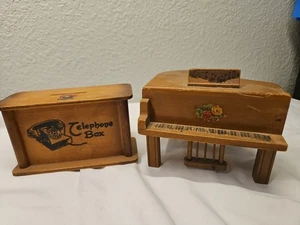 Vintage Piano And TELEPHONE Wooden Coin Box - Picture 1 of 14
