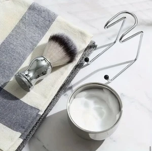 High-quality Three-piece Shaving Set, Synthetic Badger Hair Brush Stand And Bowl - Picture 1 of 5