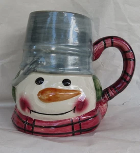 WCL Ceramic Snowman Mug Large Holiday Cup with Face Raised Relief - Picture 1 of 10