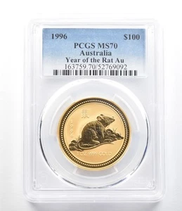 1996 Australia 100 Dollars Gold Year Of The Rat 1 Oz MS70 PCGS *0393 - Picture 1 of 3