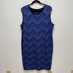 Misook Blue Geometric Print Knit Back Sleeveless Minimalist Sheath Dress 2X - Picture 1 of 7