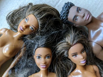 4x BLACK African American BARBIE & KEN Dark DOLLS LOT Fashionistas Bulk#2 - image 1 of 4