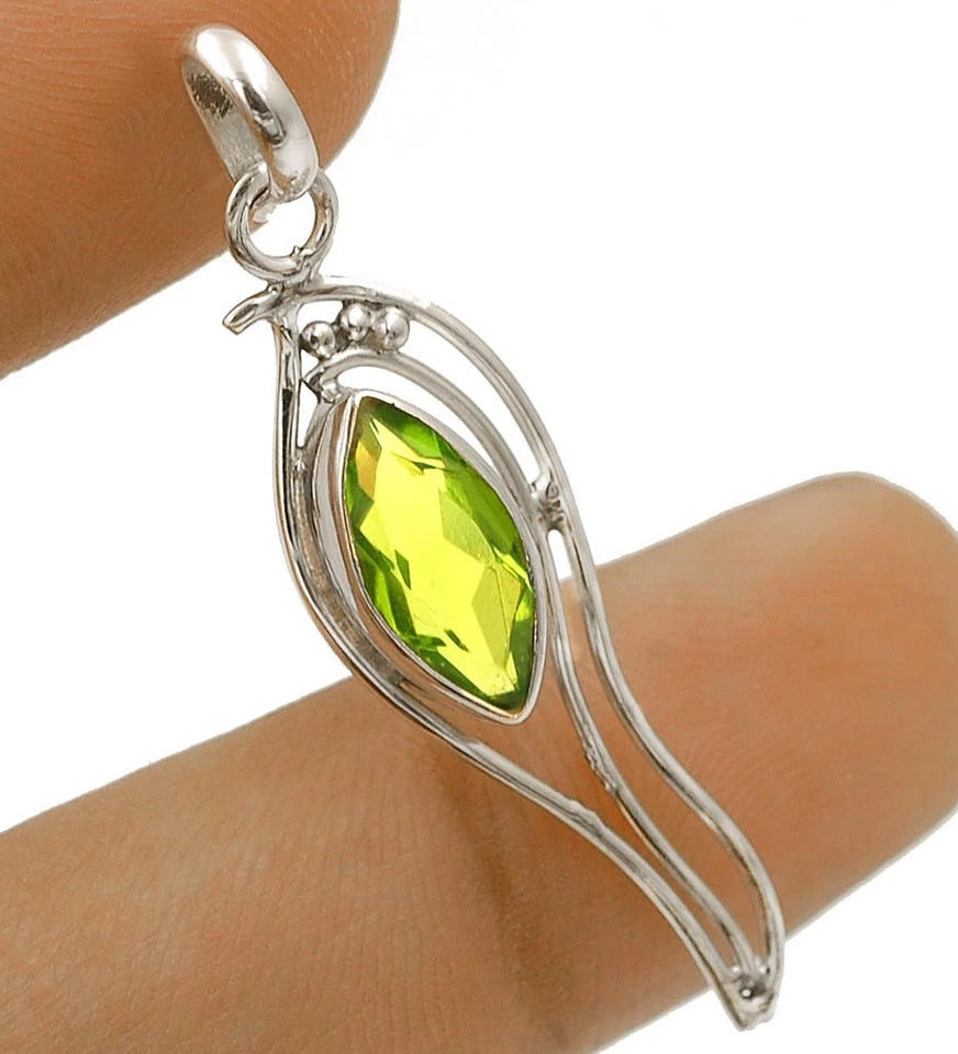 Natural 2CT Peridot 925 Sterling Silver Pendant Jewelry 1 2/3'' Long @9-3 - Image 1 of 1