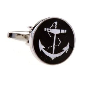 Anchor USN Pair Cufflinks Wedding Dad Father Fancy Gift Box & Polishing Cloth - Picture 1 of 4