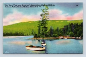 Dritter See vom Armstrong Camp Adirondack Mountains New York UNP Leinen Postkarte M8 - Bild 1 von 2