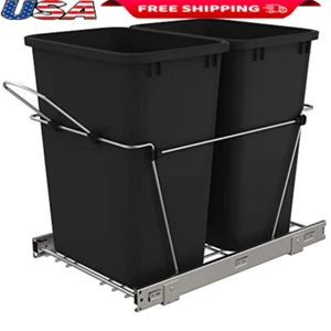Double Pullout Trash Can Under Kitchen Cabinets 35 Qt 12Gal Garbage Recyling Bin - Picture 1 of 7