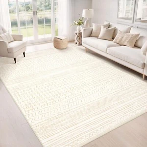 New-Area Rug Living Room Rugs 6x9: Washable Boho Modern Neutral Geometric Large - Picture 1 of 6