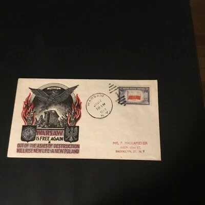 1945 WWll Patriotic L.W. STAEHLE Cachet WARSAW IS FREE AGAIN JANUARY 17 1945 USA - Image 1 of 2