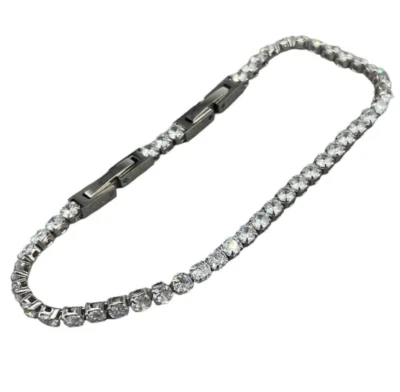 BRACCIALE TENNIS UOMO/DONNA IN ACCIAIO INOX PIETRE BRILLANTI 3MM COLORE ARGENTO. - Immagine 1 di 4