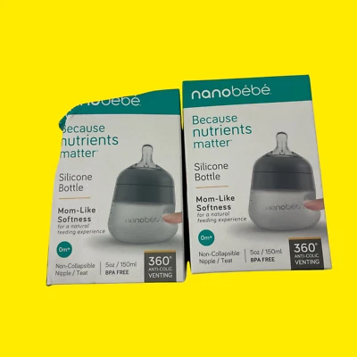 LOTE DE 2 grados Nanobebe silicona biberón ventilación anticólicos sin BPA #787AR Foto 1 de 4