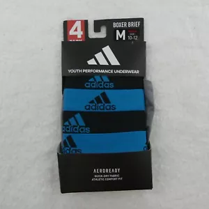 Adidas Underwear Boys Medium 10/12 Black Blue Gray Boxer Brief Aeroready 4 Pack - Picture 1 of 13