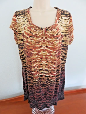 Top Pullover Grande Manga Corta Estampado Tigre Marrón/Negro/Blanco Liz Wear Para Mujer Foto 1 de 4