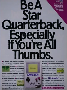 Anuncio impreso original de Nintendo Game Boy fútbol americano vintage 1992 todos los pulgares 8 x 11 - Imagen 1 de 4