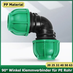 PP Fitting 90° Winkel Klemmverbinder PE Rohr Verschraubung Kupplung 20mm - 63mm - Picture 1 of 16