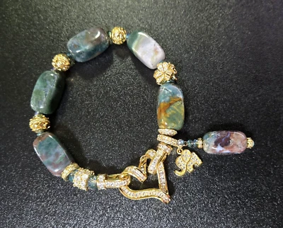 Pulsera Charms Hecha a Mano Verde Natural Musgo Rojo Ágata Piedra Circonita Cristales Foto 1 de 4