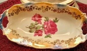 VINTAGE HAND PAINTED OVAL PLATE FLORAL 8.8" X 4.4" GERMANY - Picture 1 of 2