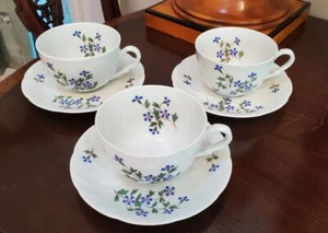 Set Of 3 Bernardaud Limoges France Bluets Nicole Coffee Cups Saucers - Picture 1 of 12