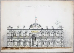 Acquerello antico anonimo architettura unità italia 1880 circa monumento chinea - Foto 1 di 7