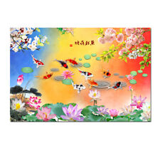 Home Decor China's Wind Feng Shui Koi Fish Painting Wall Art Printed on Canvas
