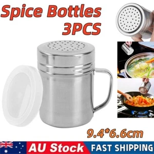 3x Salt Dredge W/ Handle Stainless Steel Seasoning Shaker Sugar Spice Pepper - Picture 1 of 9