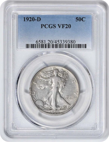 1920-D Walking Liberty Silver Half Dollar VF20 PCGS Cover