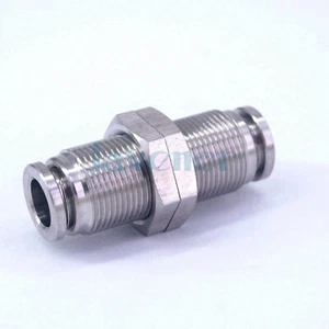 Fit Tube O.D 8mm 304 Stainless Bulkhead Pneumatic Straight Pushfit Connector - Bild 1 von 4
