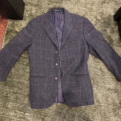 VTG Polo Ralph Lauren Blazer Mens 38 S Charcoal Gray Stripe Wool Jacket Italy - Image 1 of 4