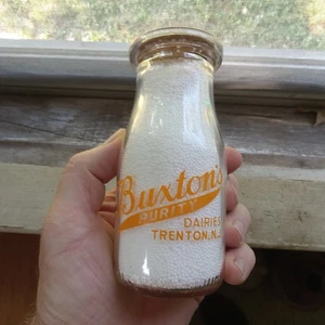 TRENTON,NJ BUXTON'S PURITY DAIRIES ORANGE ACL BABY 1/2 PINT MILK BOTTLE & TOP - Picture 1 of 8