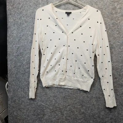 Cárdigan Suéter Ann Taylor Blanco Negro Lunares Cuello en V Manga Larga Talla Pequeña Foto 1 de 4
