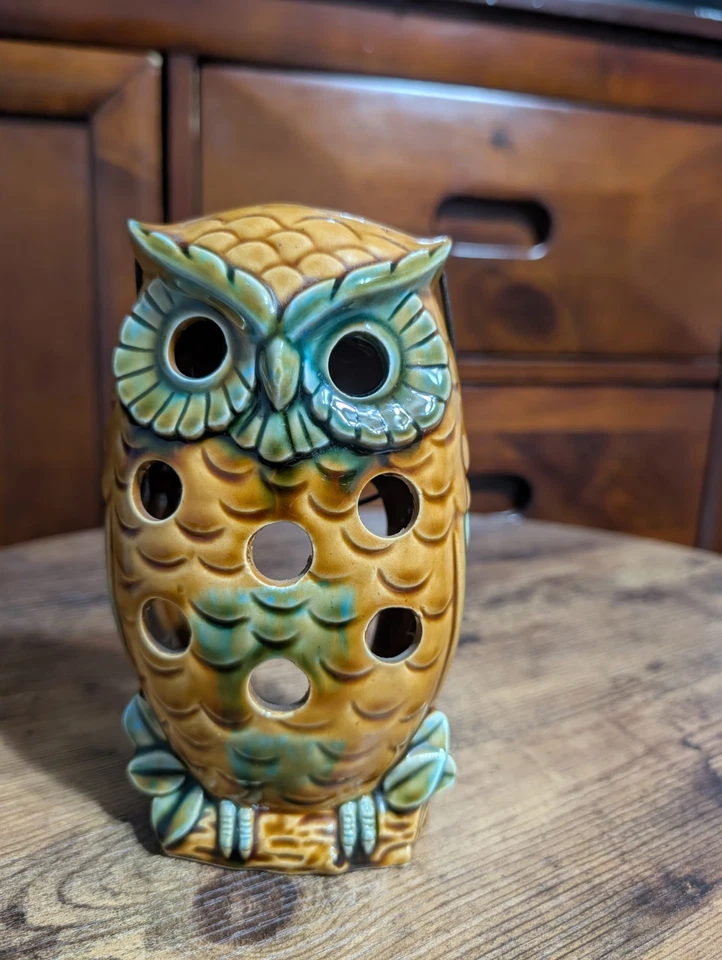 "Candelabro colgante linterna de cerámica vintage de búho luz de té 7"" de alto" Foto 1 de 4