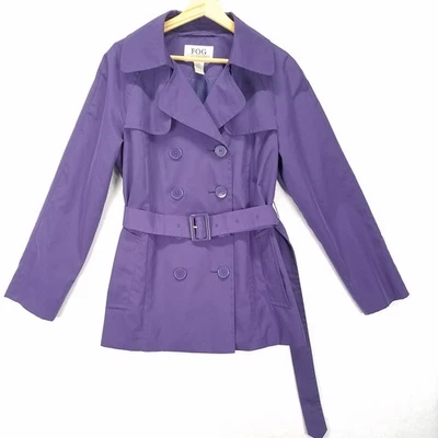 FOG by London Fog Trench Coat Double Breasted Purple Short Rain Jacket Women's M - Image 1 of 4