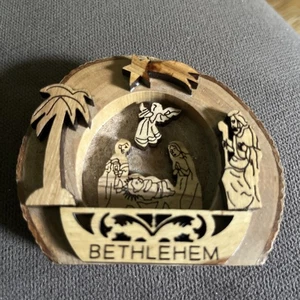 Set Natività Piccolo Sacra Famiglia Legno di Ulivo Fatto a Mano Terra Santa Natale - Foto 1 di 6