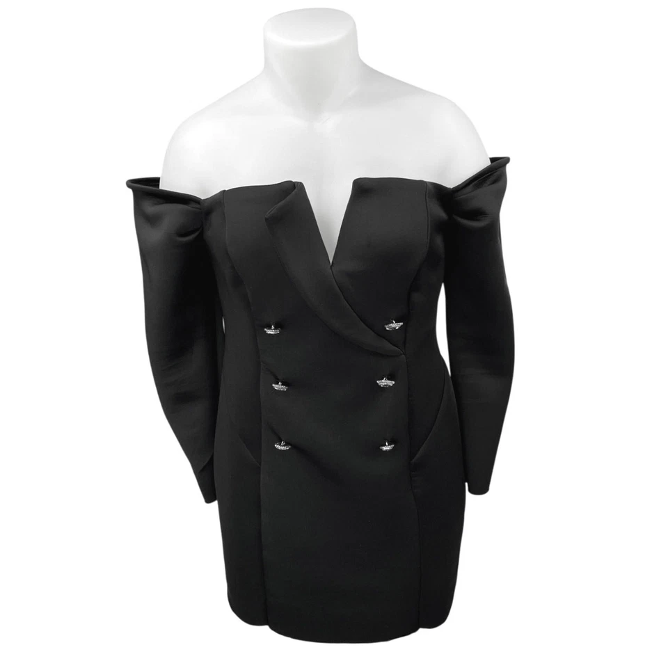 Mini Vestido Vaina Manga Larga Doble Pecho Esmoquin Negro Fuera del Hombro de ASOS 16 Foto 1 de 4