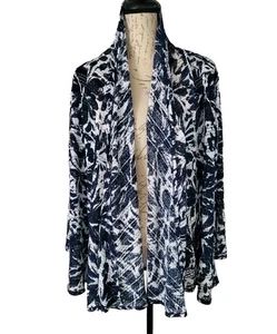 Ruby Rd Navy White Topper Cardigan Damen 1X Schalkragen 3/4 Arm leicht - Bild 1 von 7