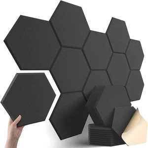 1/ 12PCS Hexagon Wall Panels Self-adhesive Sound Absorbing Studio Acoustic Panel - Bild 1 von 27