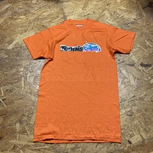 T-shirt vintage anni 70 80 punto singolo arancione brillante tennis arcobaleno grafica c3 - Foto 1 di 4