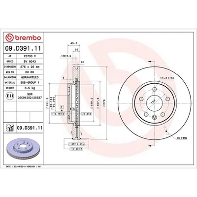 Brembo Prime Line UV Coated Vented Brake Disc Pair - 09.D391.11 - High Quality - Image 1 of 2